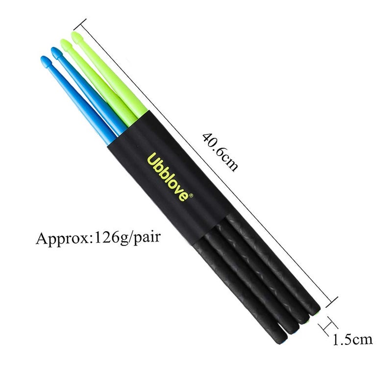 Ubblove Nylon Drumsticks 5A 2 pair with ANTI-SLIP Handles for Drum Light Durable Plastic Exercise 2 Pair Drum Sticks for Kids Adults Musical Instrument Percussion Accessories (Blue and Green) - Image 5